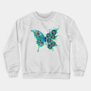 Butterfly with Green Peacock Feathers Crewneck Sweatshirt